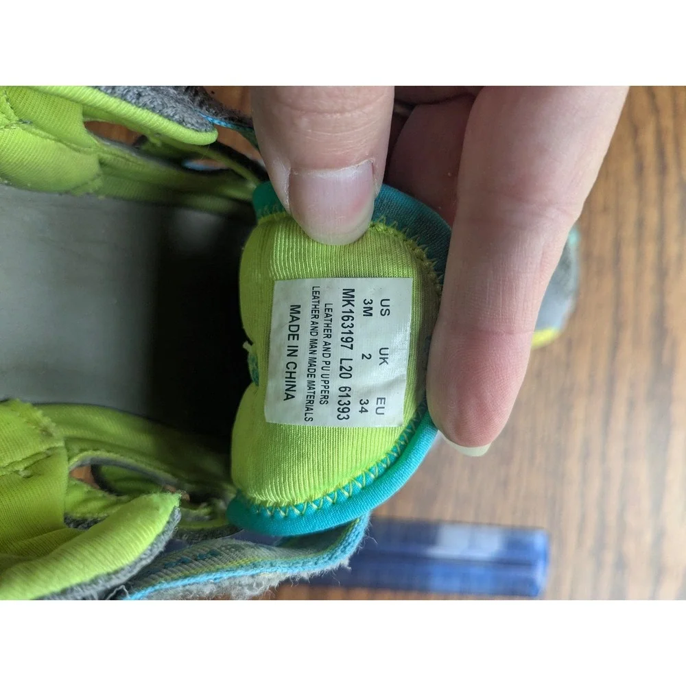 Merrell Hydro H2O Water Sandals Kids Size 3M Grey Blue Lime MK163197 Hiking Shoe
